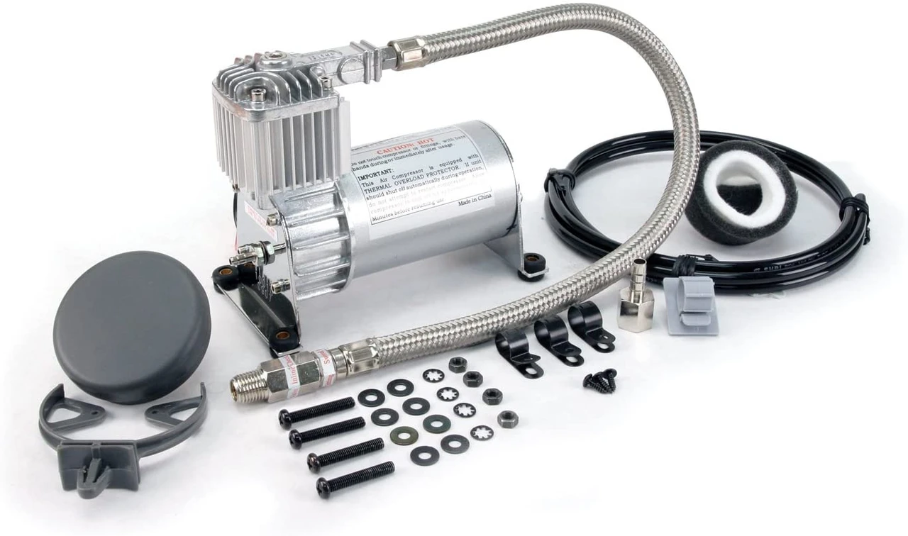 Viair small silver compressor with filter, braided hose and mounting parts