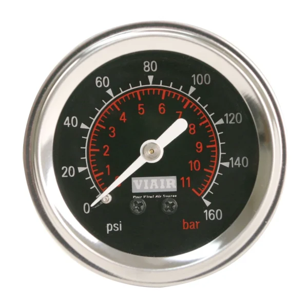 VIAIR 2 Inch Single Needle Black Face Air Gauge Illuminated 160 PSI (90088)