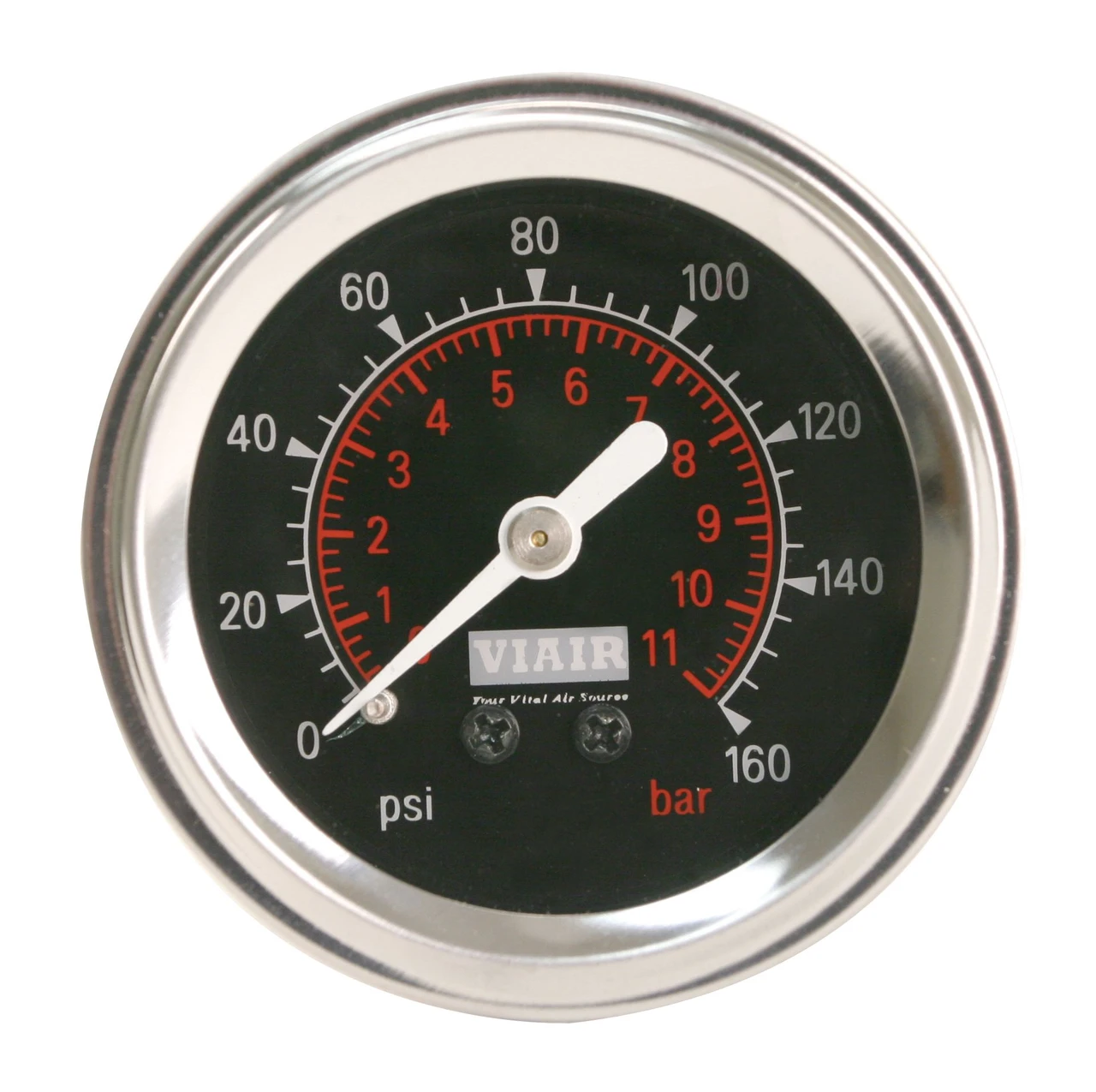 VIAIR 2 Inch Single Needle Black Face Air Gauge Illuminated 160 PSI (90088)
