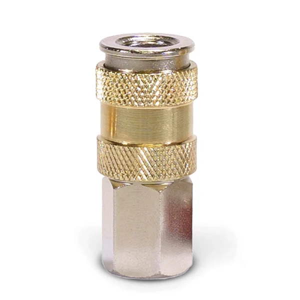 Viair High Flow 1/4” NPT Female Automatic Coupler – Steel/Nickel Plated, Gold Sleeve with Logo – 2 Pack (92874-2)