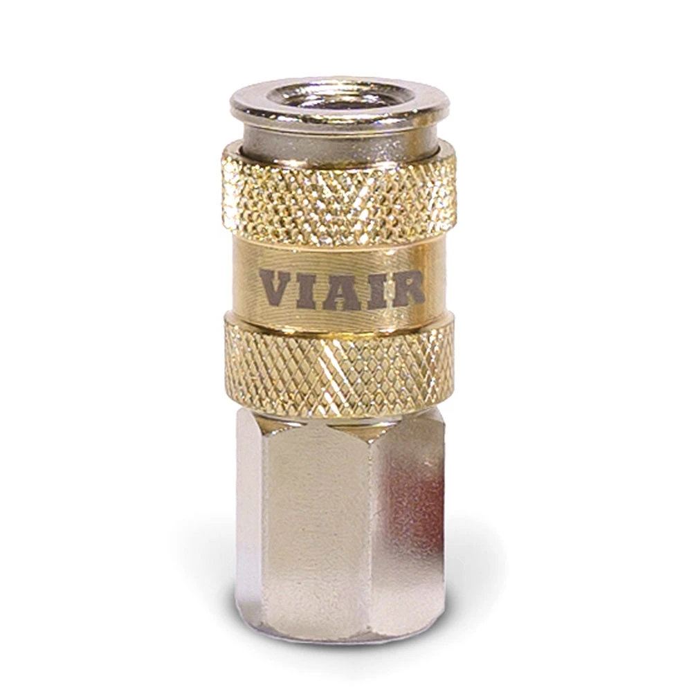 Viair High Flow 1/4” NPT Female Automatic Coupler – Steel/Nickel Plated, Gold Sleeve with Logo – 4 Pack (92874-4) — product image 2
