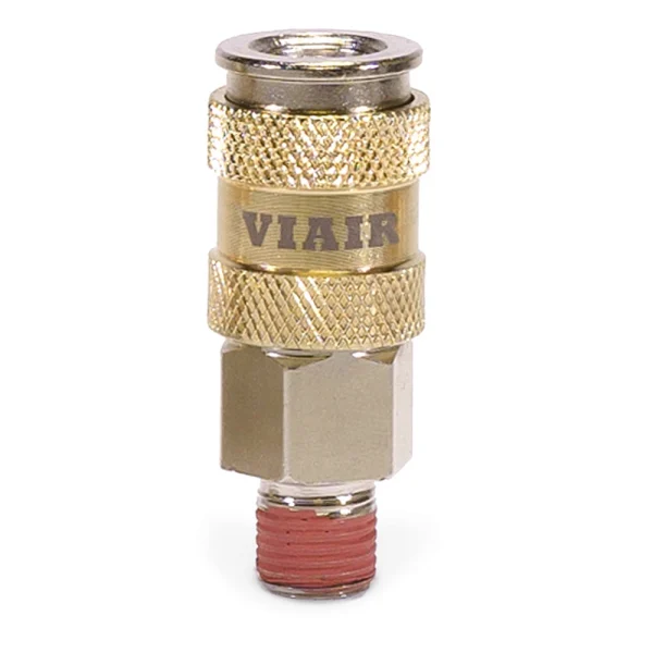 Viair High Flow 1/4” NPT Male Automatic Coupler – Steel/Nickel Plated, Gold Sleeve with Logo – 2 Pack (92873-2)