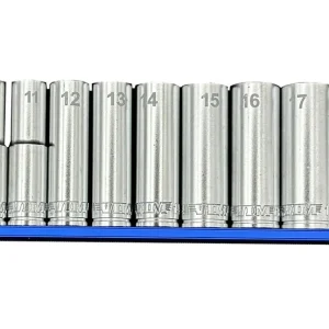 VIM Tools 12-Piece 3/8'' Dr. Deep Metric Socket Set w/ 12" Magrail (SM600D)
