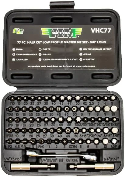VIM Tools 77-Piece Stubby Bit Set with Half Cut Design (VHC77) — product image 2
