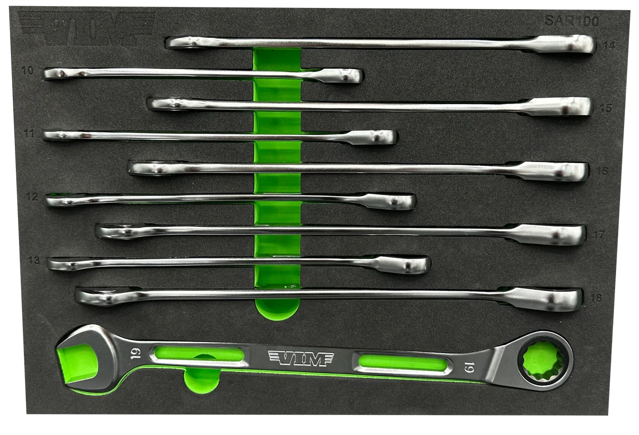 VIM Tools 10 Pc. Slim Angled Ratcheting Wrench Set (SAR100)