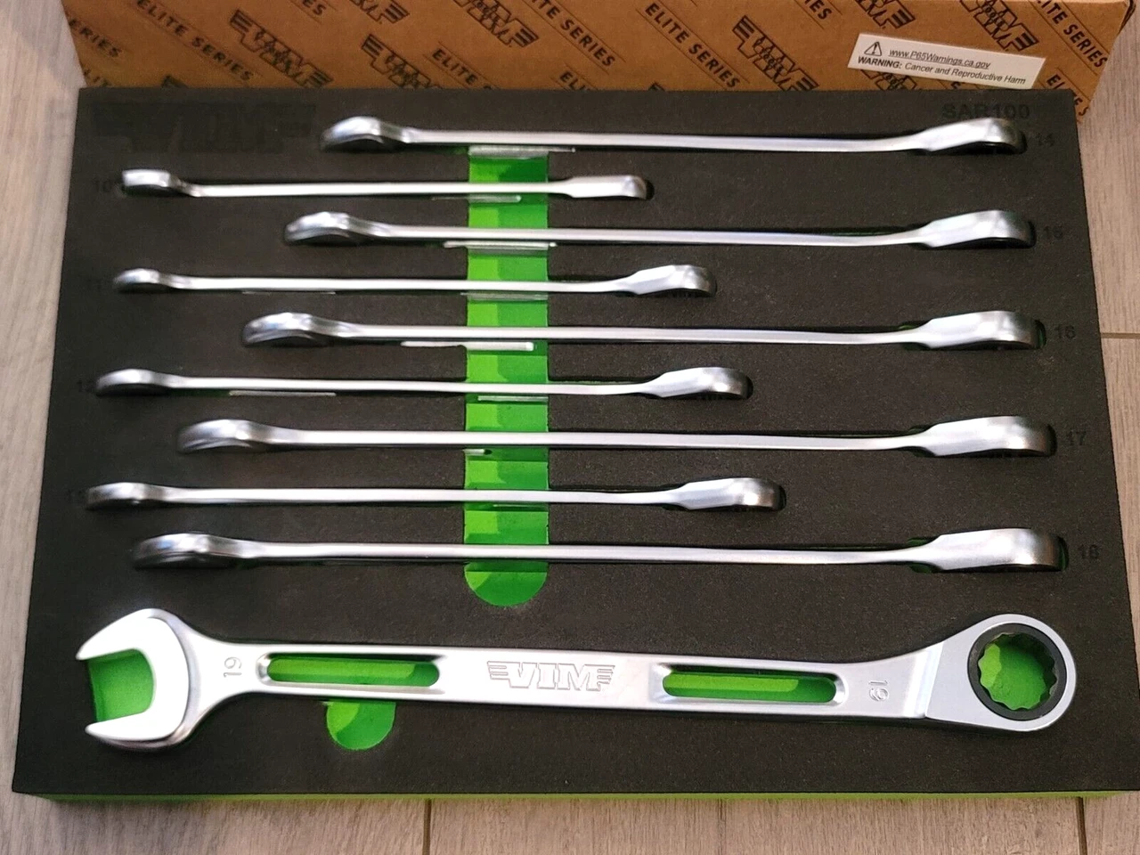 VIM Tools 10 Pc. Slim Angled Ratcheting Wrench Set (SAR100) — product image 2