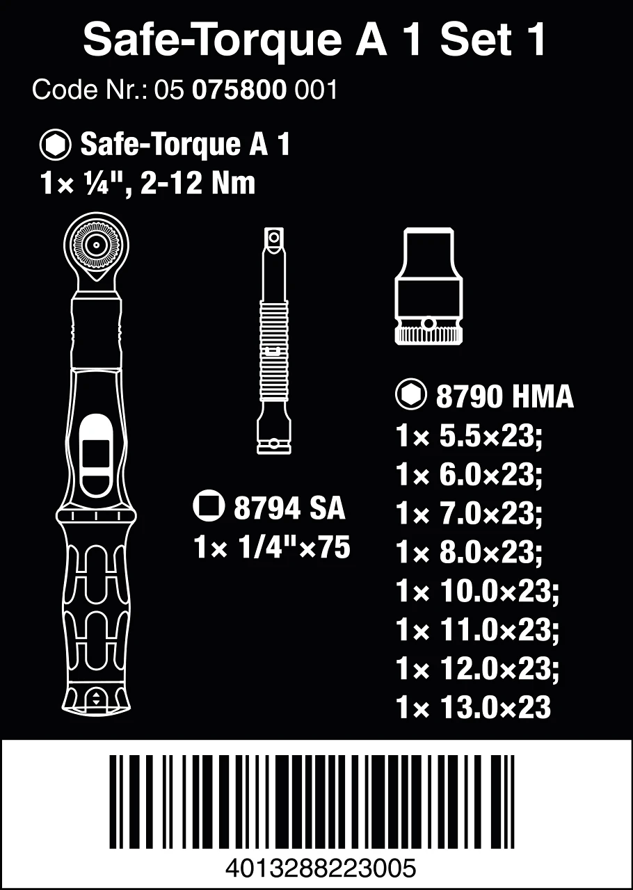 Wera Safe-Torque A 1 Set 1 Torque Wrench Set 1/4″ (05075830001) — product image 2
