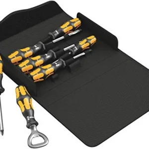 Wera Kraftform 900/7 screwdrivers arranged in an open textile case