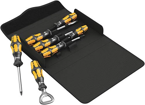 Wera Kraftform 900/7 screwdrivers arranged in an open textile case
