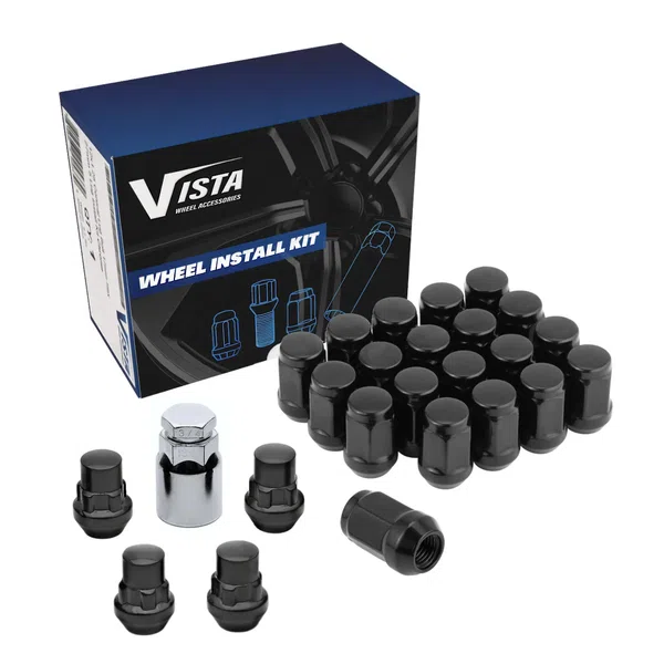 West Coast 1/2" Bulge Acorn Lug Nuts 3/4" Hex 1.38" 5 Lug Install Kit Black (DPC55012HB)