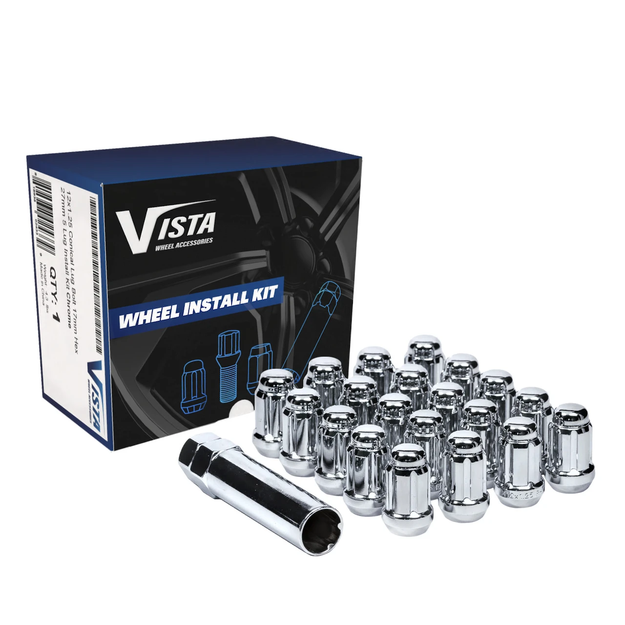 West Coast 1/2" Bulge Acorn Spline Lug Nuts 1.38" 5 Lug Install Kit Chrome (DPC55012S)