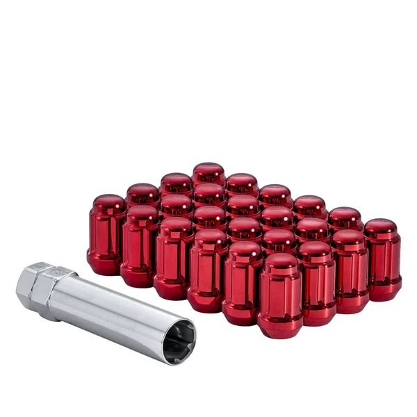 West Coast 1/2" Bulge Acorn Spline Lug Nuts 1.38" 6 Lug Install Kit Red 106097 (W56012SR)