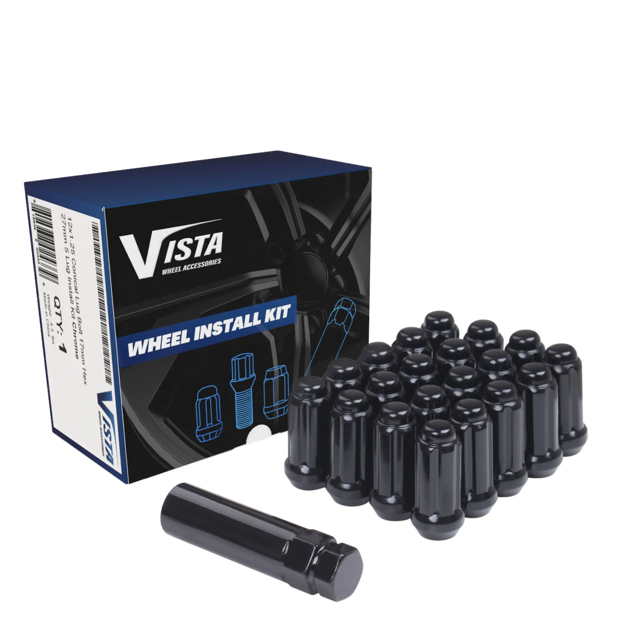 West Coast 1/2" Bulge Acorn Spline Lug Nuts 1.9" 5 Lug Install Kit Black (DPC5512STB) — product image 2