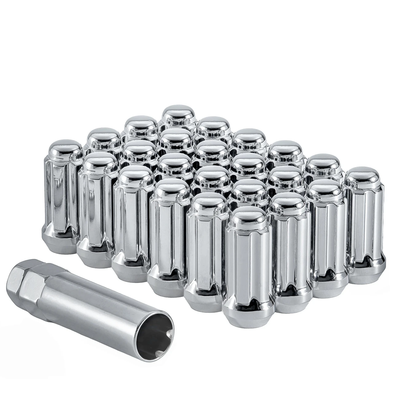 West Coast 1/2" Bulge Acorn Spline Lug Nuts 1.9" 5 Lug Install Kit Chrome (W5512ST)