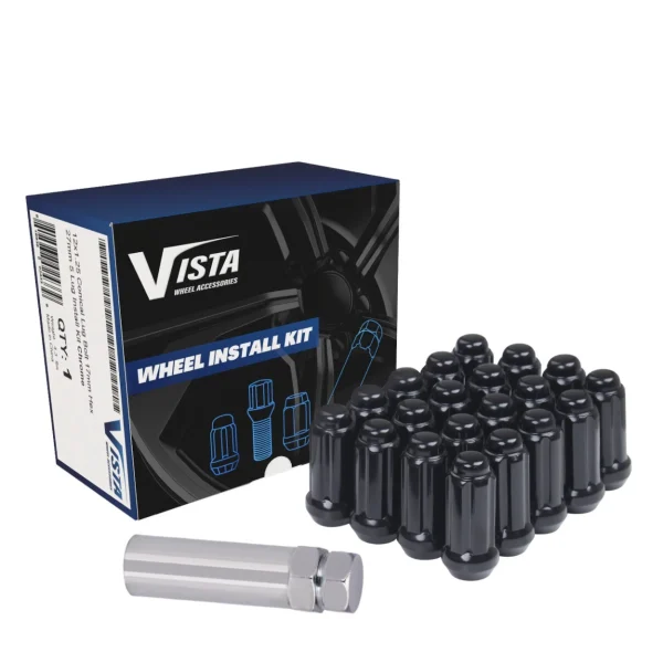 West Coast 1/2" Bulge Acorn Spline Lug Nuts 1.9" 6 Lug Install Kit Black (DPC5612STB)