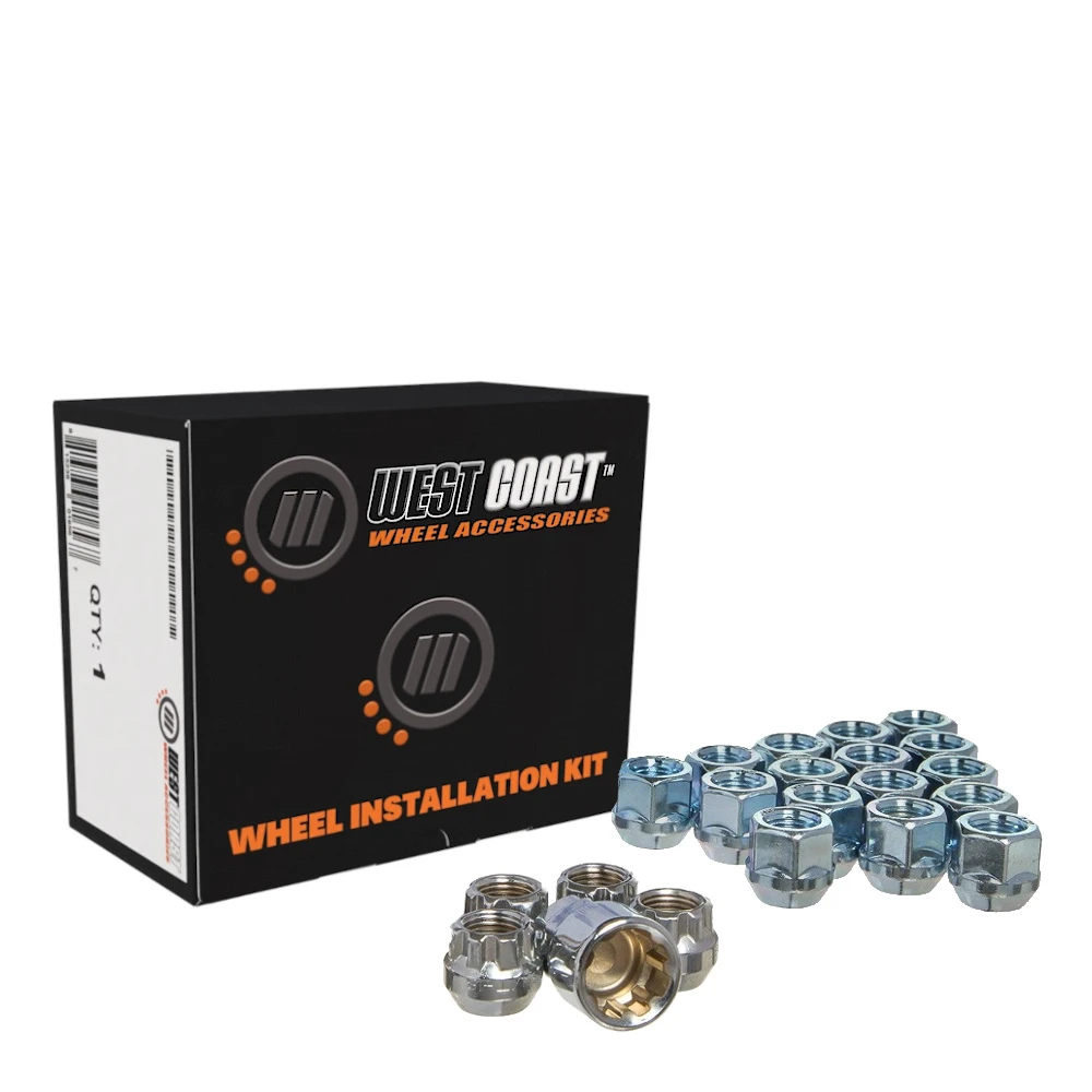 West Coast 1/2" Open Bulge Acorn Lug Nuts 3/4" Hex 0.85" 23 Lug Install Kit Chrome (W53012O) — product image 2