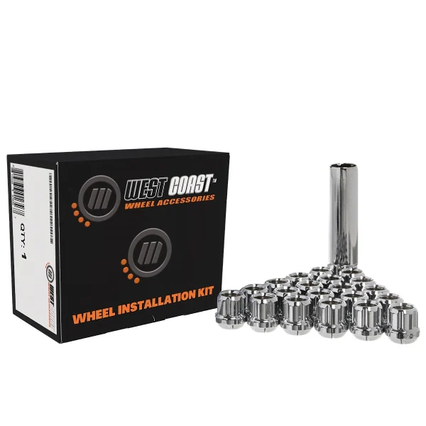 West Coast 1/2" Open Bulge Acorn Spline Lug Nuts 0.85" 5 Lug Install Kit Chrome (W55012STO)