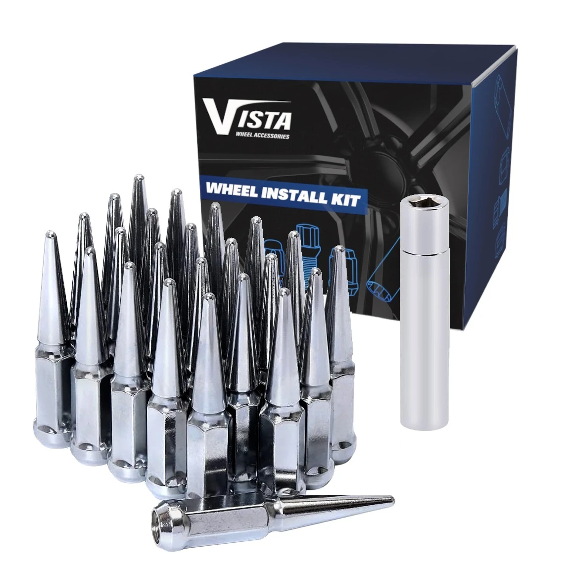 West Coast 1/2" Spike Lug Nuts 3/4" Hex 4.37" 6 Lug Install Kit Chrome (DPC56012LSPK)