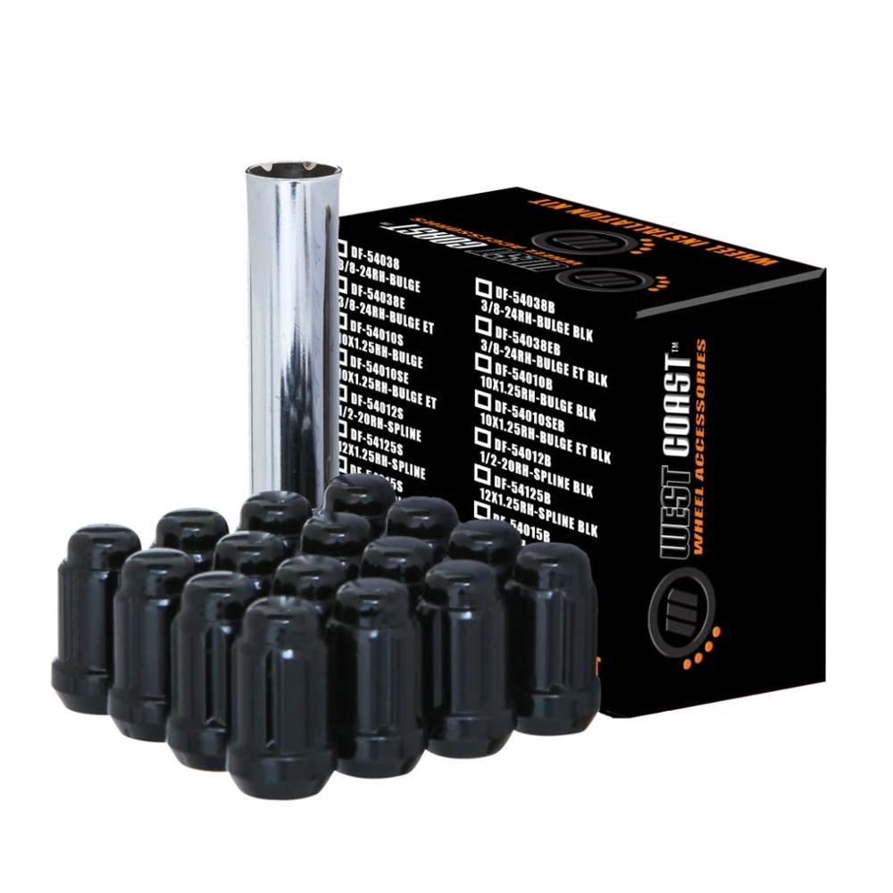 West Coast 12x1.25 ATV Spline Lug Nuts 1.38" 4-Lug Wheel Install Kit Black (DF-54125B)
