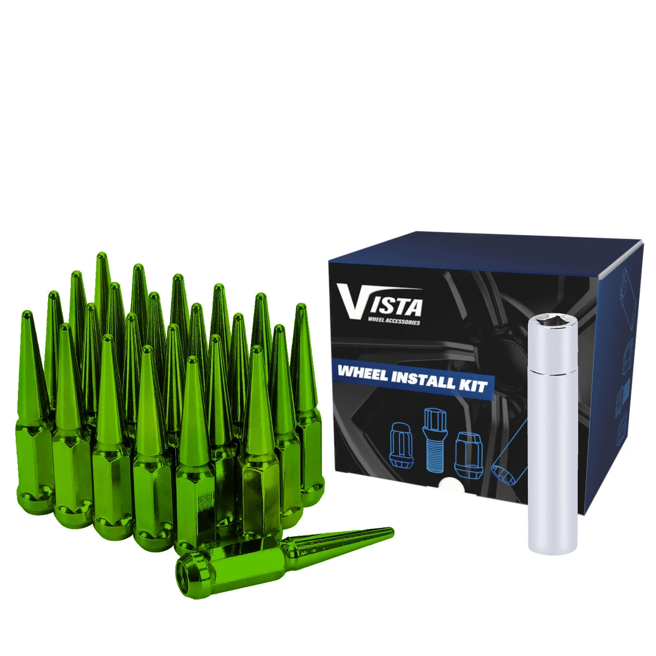 West Coast 12x1.5 Spike Lug Nuts 3/4" Hex 111mm 6 Lug Install Kit Green (DPC56015LSPKG) — product image 2