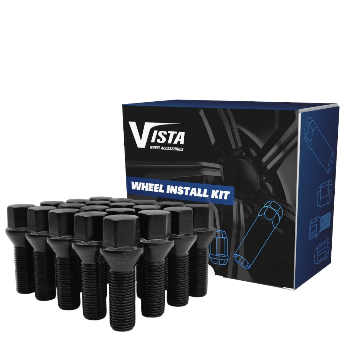 West Coast 14x1.25 Conical Lug Bolt 17mm Hex 45mm 5 Lug Install Kit Black (DPC45025CBHB)