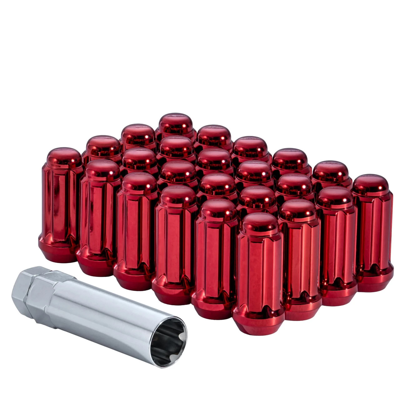 West Coast 14x1.5 Bulge Acorn Spline Lug Nuts 1.9" 6 Lug Install Kit Red (W5614STR) — product image 2