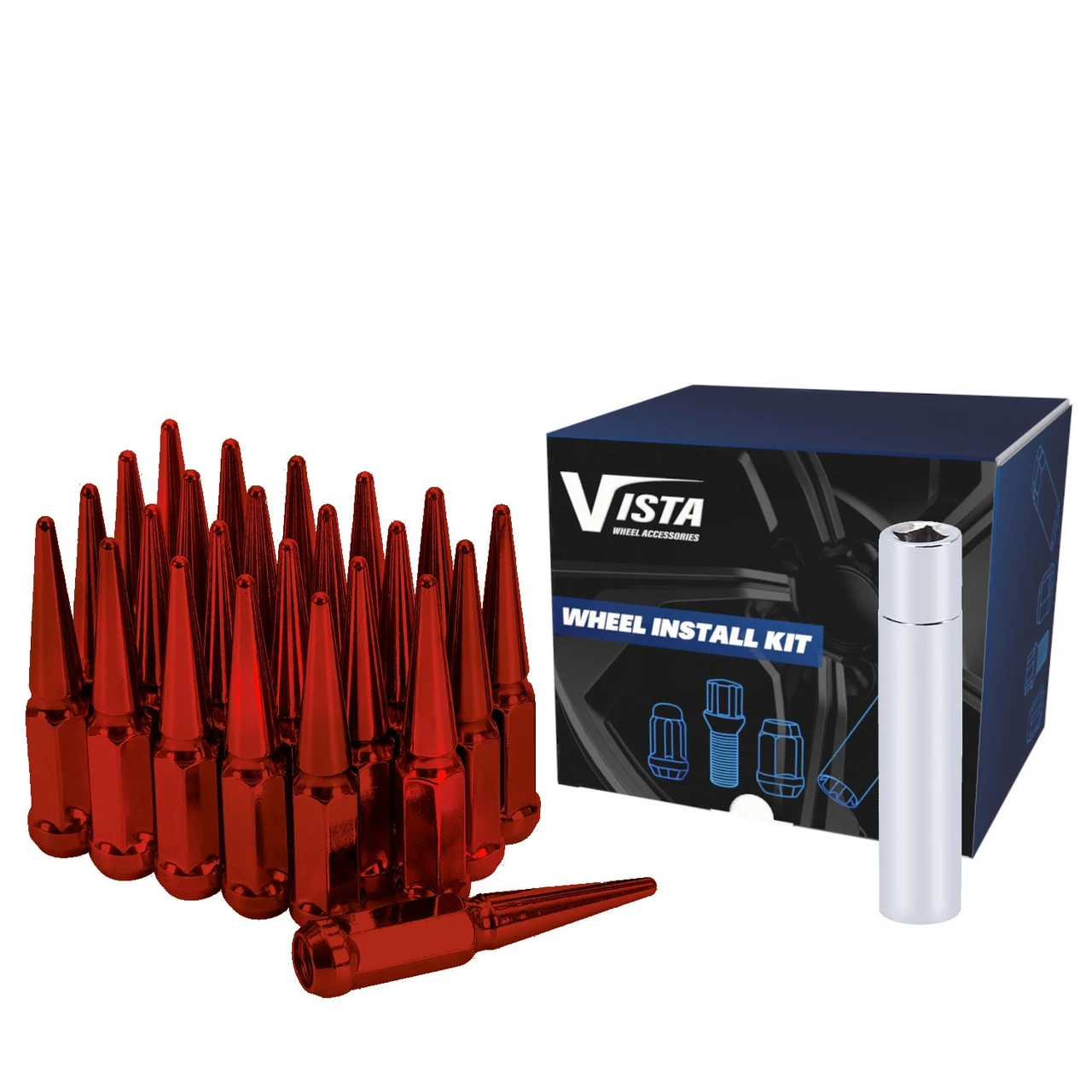 West Coast 14x2 Spike Lug Nuts 3/4 Hex 100mm 6 Lug Install Kit Red (DPC5642LSPKR)