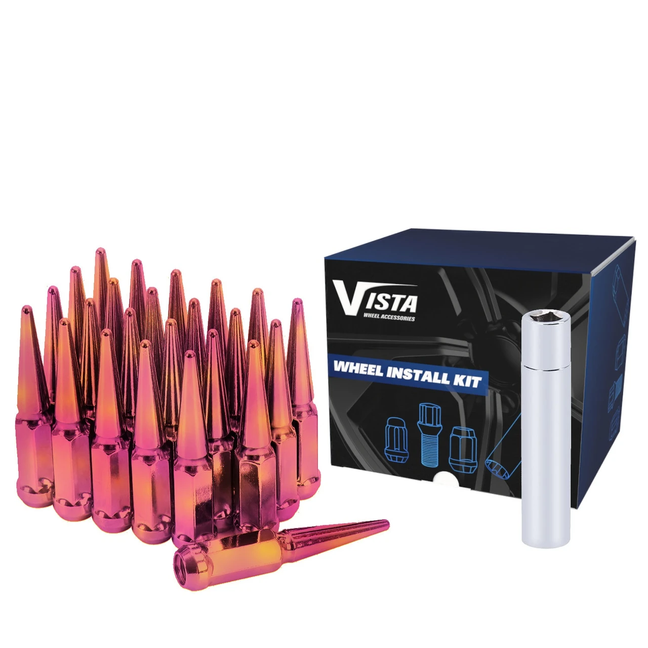 West Coast 14x2 Spike Lug Nuts 3/4" Hex 111mm 8 Lug Install Kit Neo Chrome (DPC5842LSPKN) — product image 2