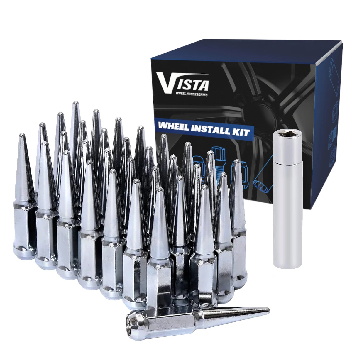 West Coast 14X2 Spike Lug Nuts 3/4" Hex 4.37" 8 Lug Install Kit Chrome (DPC5842LSPK)