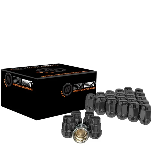 West Coast 7/16" Bulge Acorn Lug Nuts 3/4" Hex 1.38" 5 Lug Install Kit Black (W55716HB)