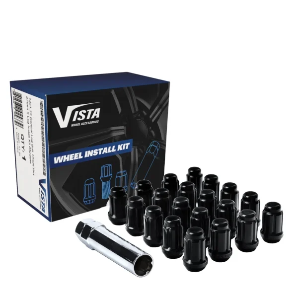 West Coast 7/16" Bulge Acorn Spline Lug Nuts 1.38" 5 Lug Install Kit Black, SD-64 (DPC55716SB)