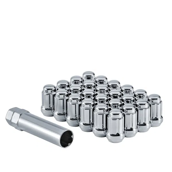 West Coast 7/16" Bulge Acorn Spline Lug Nuts 1.38" 5 Lug Install Kit Chrome (W55716S)