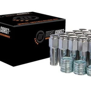 West Coast 7/16" Mag Lug Nuts 13/16" Hex 1.65" 0.75" Shank 5 Lug Install Kit Chrome (W55716M)