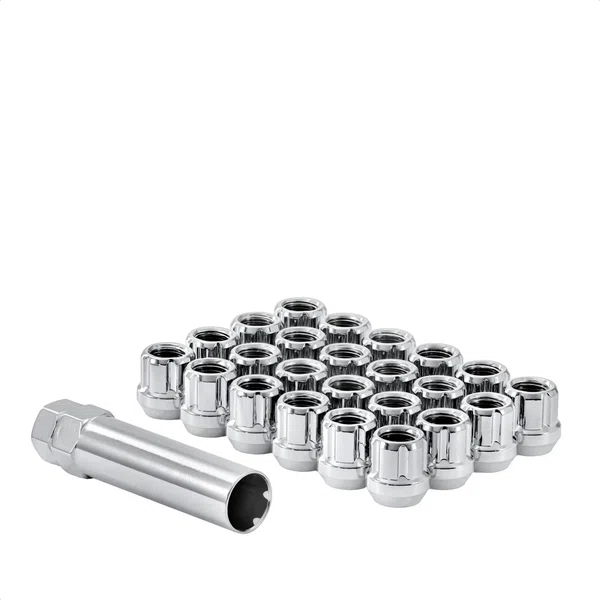 West Coast 7/16" Open Bulge Acorn Spline Lug Nuts 0.85" 6 Lug Install Kit Chrome (W56716STO)
