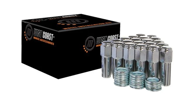 West Coast 7/16" Open SST Mag Lug Nuts 13/16" Hex 1.38" Shank 5 Lug Install Kit Chrome (W55716SST-O) — product image 2