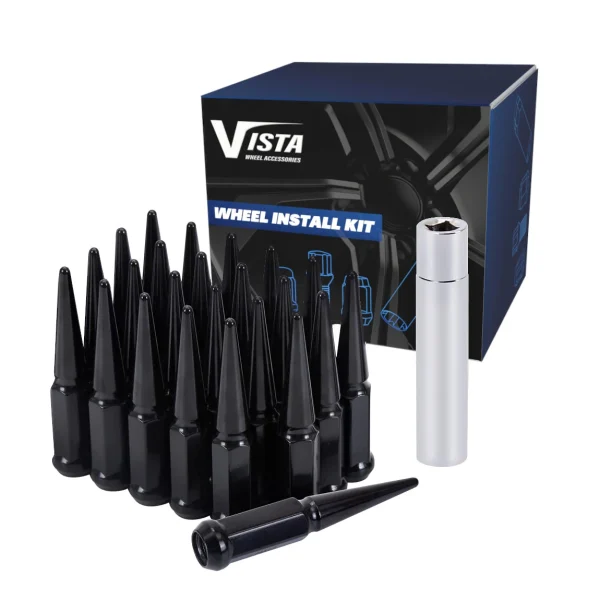 West Coast 7/16" Spike Lug Nuts 3/4" Hex 4.37" 5 Lug Install Kit Black (DPC55716LSPKB)
