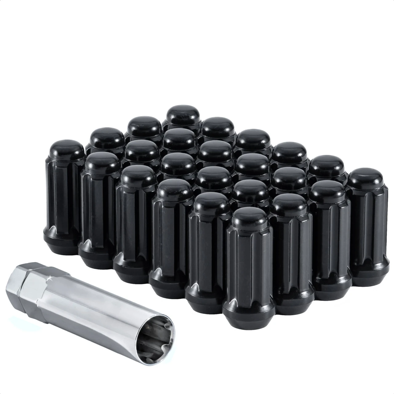 West Coast 9/16" Bulge Acorn Spline Lug Nuts 1.9" 5 Lug Install Kit Black (W5596STB)