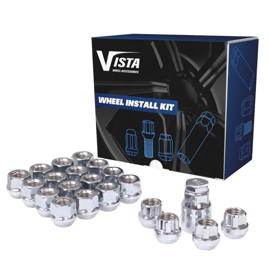 West Coast 9/16" Open Bulge Acorn Lug Nuts 3/4" Hex 0.85" 6 Lug Install Kit Chrome (DPC58096O) — product image 2