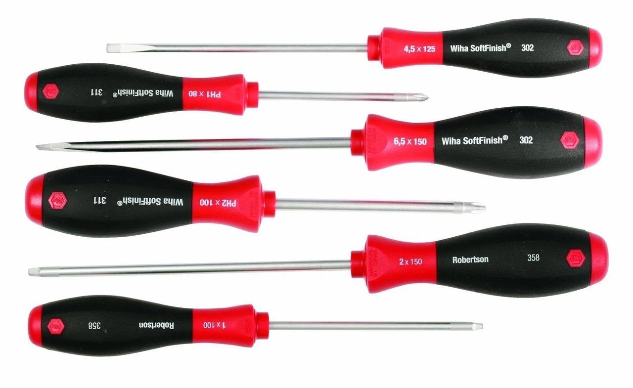Wiha SoftFinish Screwdriver Set, Slotted, Phillips, Square (30291)