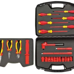 Wiha 31495 insulated socket and screwdriver set with additional tools and open case