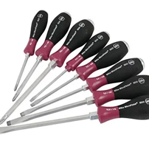 Wiha Screwdriver Set, Slotted and Phillips, Heavy Duty MicroFinish Handle (53398)
