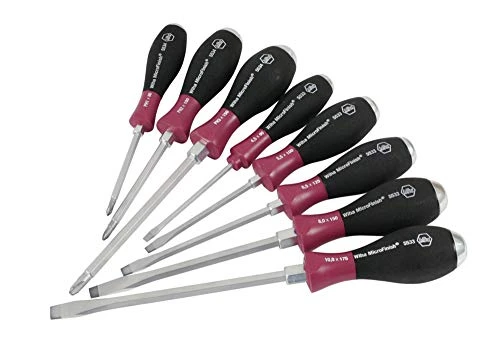 Wiha Screwdriver Set, Slotted and Phillips, Heavy Duty MicroFinish Handle (53398)
