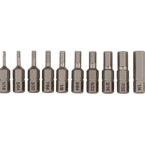 Wiha Hex Inch Insert Bit Set 1/16"-1/4" 10 Piece (72596)