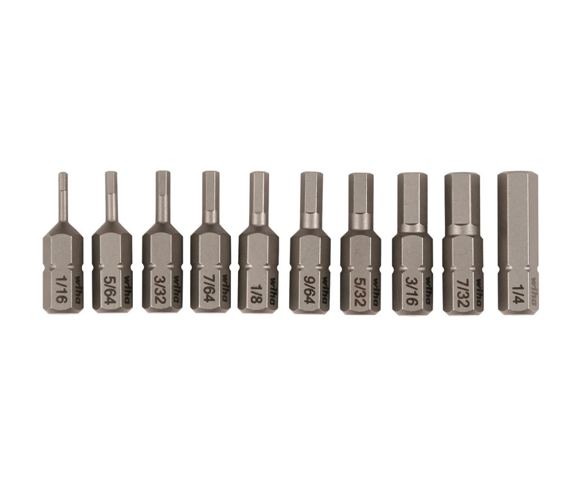 Wiha Hex Inch Insert Bit Set 1/16"-1/4" 10 Piece (72596)