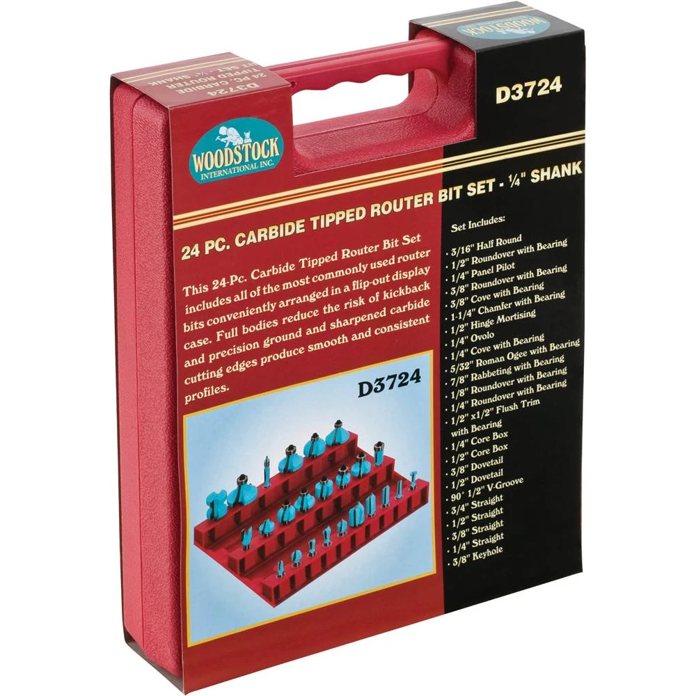 Shop Fox 24-Piece Carbide Tipped Router Bit Set 1/4 Inch Shank (D3724) — product image 4