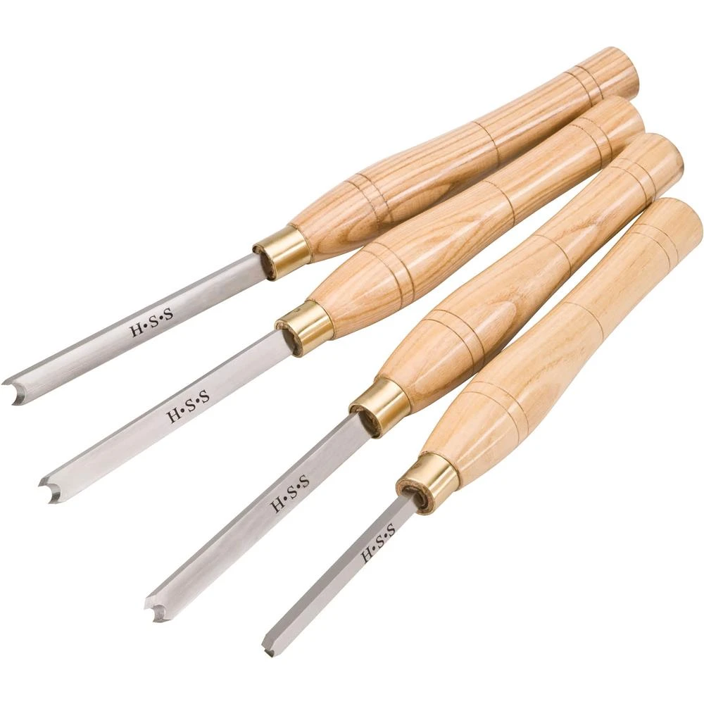 Shop Fox 4-Piece HSS Beading Lathe Chisel Set with Ash Handles (D3781)