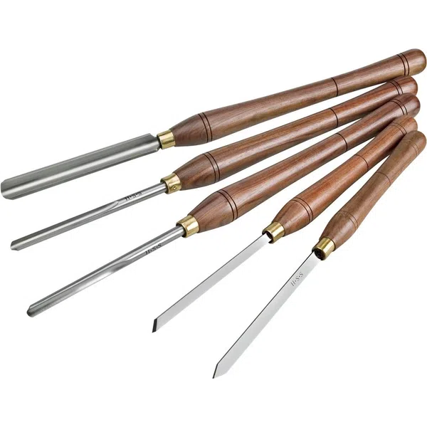 Shop Fox 5-Piece Deluxe HSS Lathe Chisel Set with Walnut Handles (D3790)