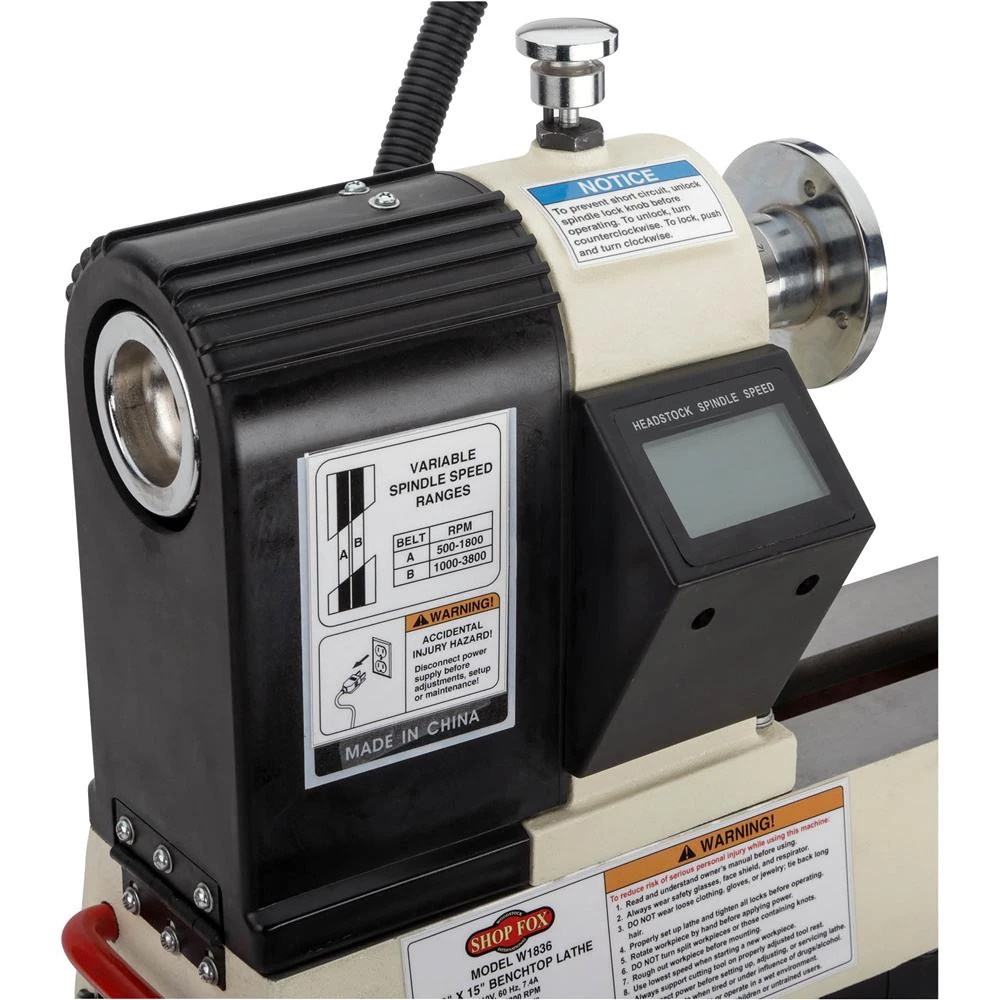 Shop Fox 12" x 15" Benchtop Wood Lathe with Variable Speed Control (W1836) — product image 3