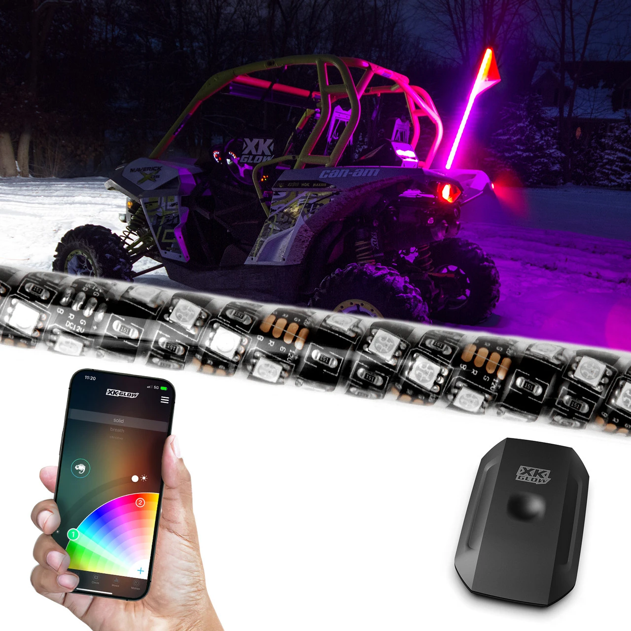 XKGLOW 2nd Gen XKchrome Advanced App Control LED Whip Light Kit for 4x4 Offroad UTV ATV