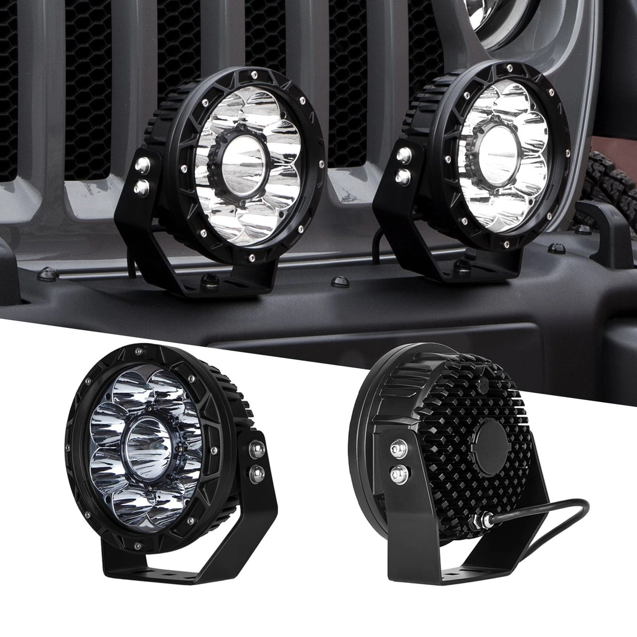 XKGLOW 2pc 7in 44W Combo Beam Offroad Round Work Light Kit (XK066007)